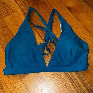 Blue Strappy Bikini Top with Geometric Back